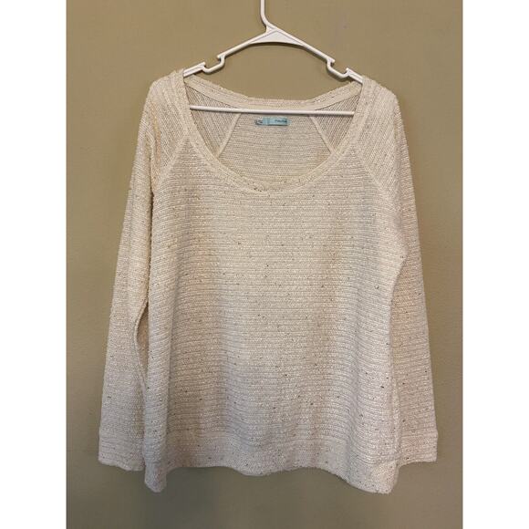 Maurice’s Women's XL Slouch Knit Sweater Cream with Gold Thread Detail Shirt EUC - Picture 1 of 4